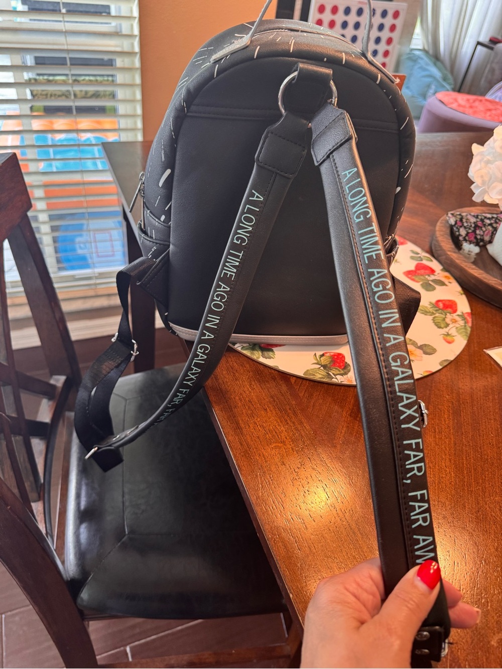 Loungefly Black Star Wars Mini Backpack with Texted Straps